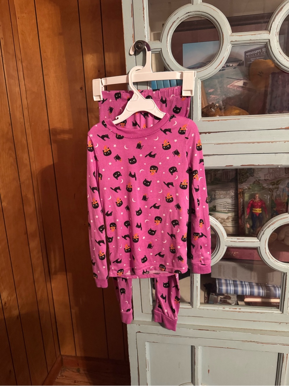 Girls Pink Halloween Cat Bat Pajama Set Size 7 Wonder Nation C2